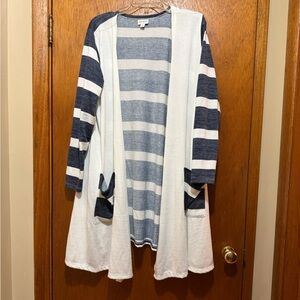 LuLaRoe Navy and White Striped Cardigan